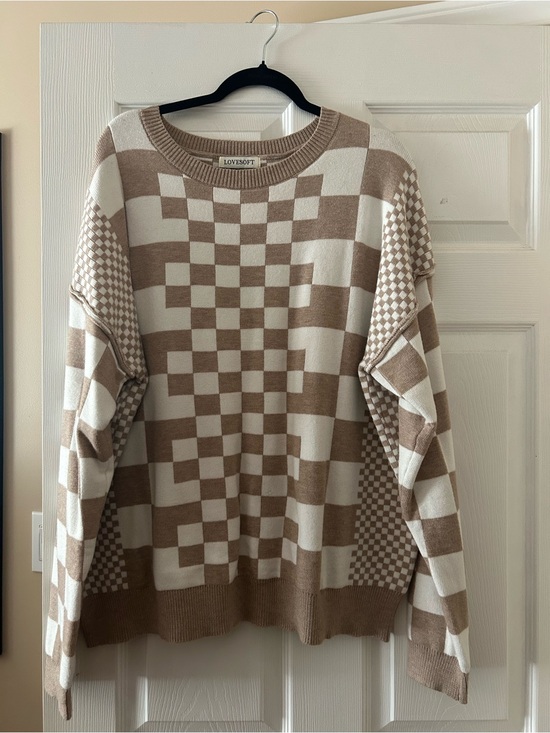 lovesoft Sweaters - Love Soft Beige & Cream Checkerboard Sweater